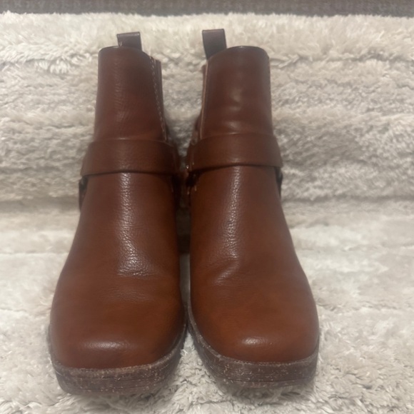 Brown B.O.C Lowri slip on chunky square toe campus moto Chelsea booties buckle - Picture 10 of 11